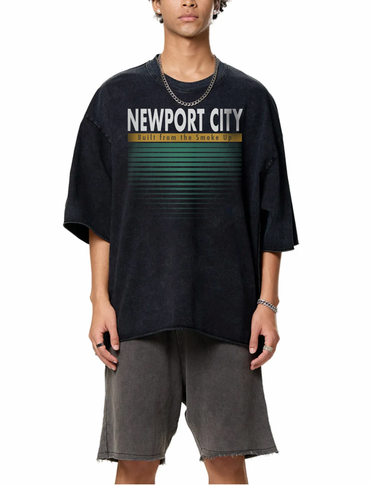NEWPORT CITY: Boxy Half-Sleeve Raw-Edge T-Shirt