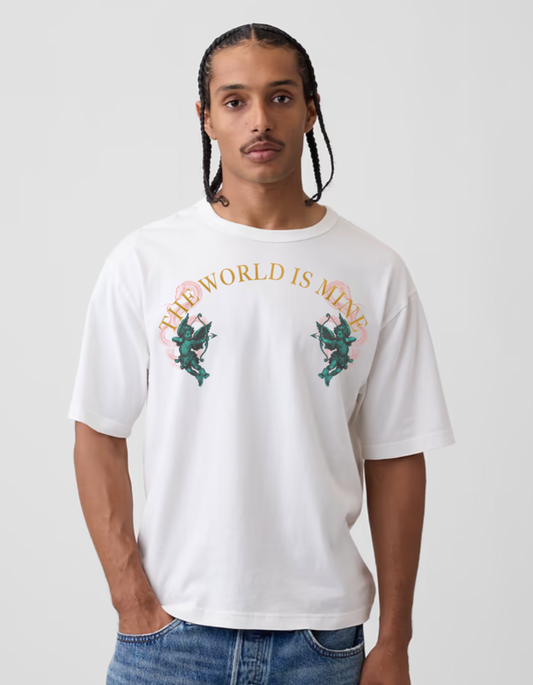 THE WORLD IS MINE: Vintage Washed Oversized Cotton T-Shirt